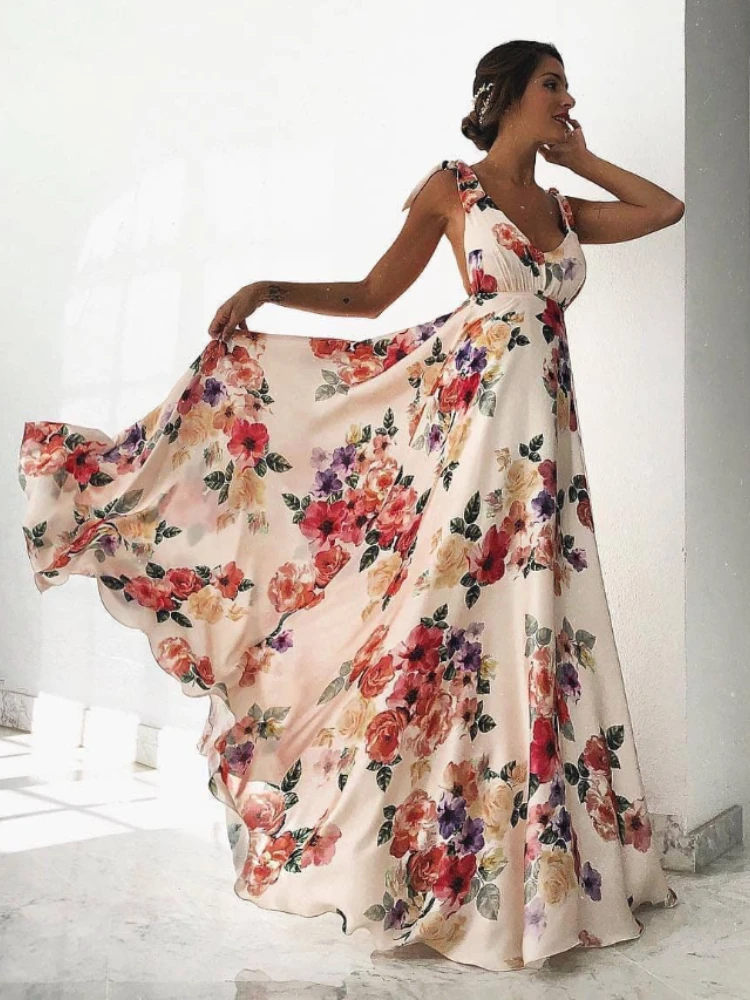 New V-neck Sexy Halter Belt Printed Big Swing Summer Dress Sleeveless and Ankle Ladies Long Skirt Bow Beach Skirt Woman Dress
New V-neck Sexy Halter Belt Printed Big Swing Summer Dress Sleeveless and Ankle Ladies Long Skirt Bow Beach Skirt Woman Dress