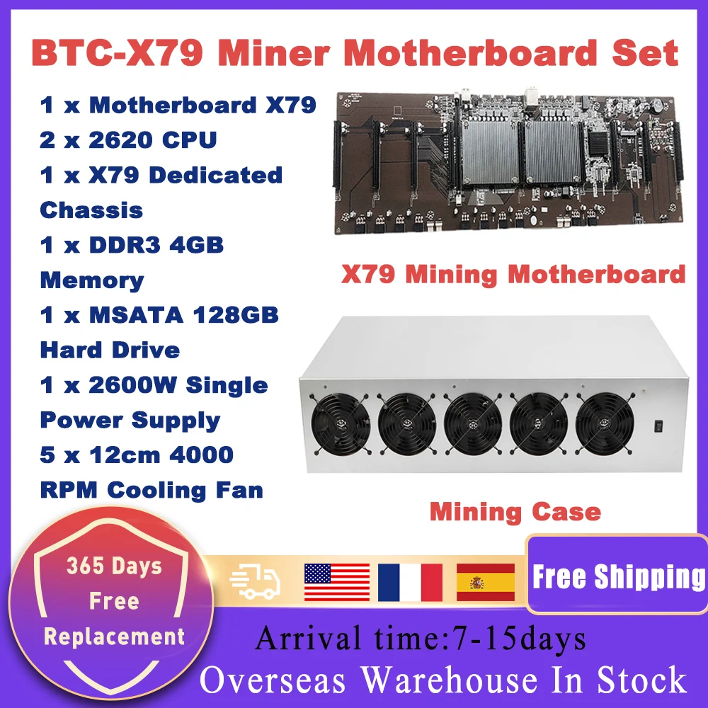 BTC-X79 Mining Motherboard 2*2620 CPU Miner Chassis PICE 16x Support 9 GPU DDR3 4GB MSATA 128GB 2500W PSU 220V 4000 RPM Cooling
BTC-X79 Mining Motherboard 2*2620 CPU Miner Chassis PICE 16x Support 9 GPU DDR3 4GB MSATA 128GB 2500W PSU 220V 4000 RPM Cooling