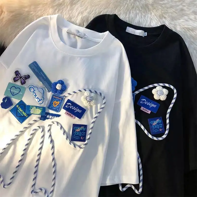 Cotton Embroidery Letters Cute bow tie T Shirts Vintage Harajuku Fashion Teens Clothes 2022 Streetwear Summer Tops O-neck Casual
Cotton Embroidery Letters Cute bow tie T Shirts Vintage Harajuku Fashion Teens Clothes 2022 Streetwear Summer Tops O-neck Casual