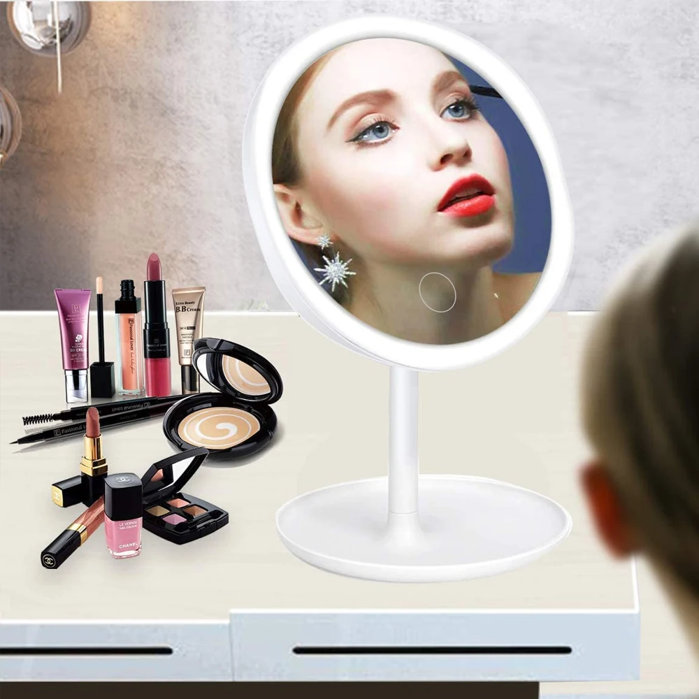 LED Makeup Mirror With Light Lamp With Storage Desktop Rotating Cosmetic Mirror Light Adjustable Dimming USB Vanity Mirror 
LED Makeup Mirror With Light Lamp With Storage Desktop Rotating Cosmetic Mirror Light Adjustable Dimming USB Vanity Mirror