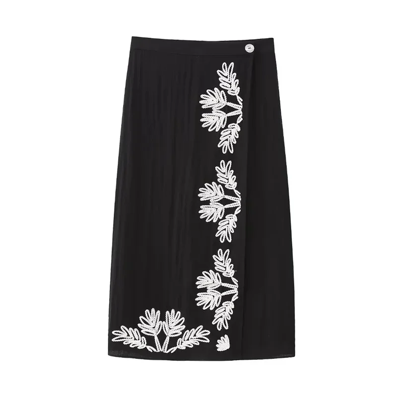 

TRAF Woman Embroidered Skirt 2023 Summer New Chinese Style High Waisted Hidden In-seam Zip Closure With Embroidery Detail Skirt