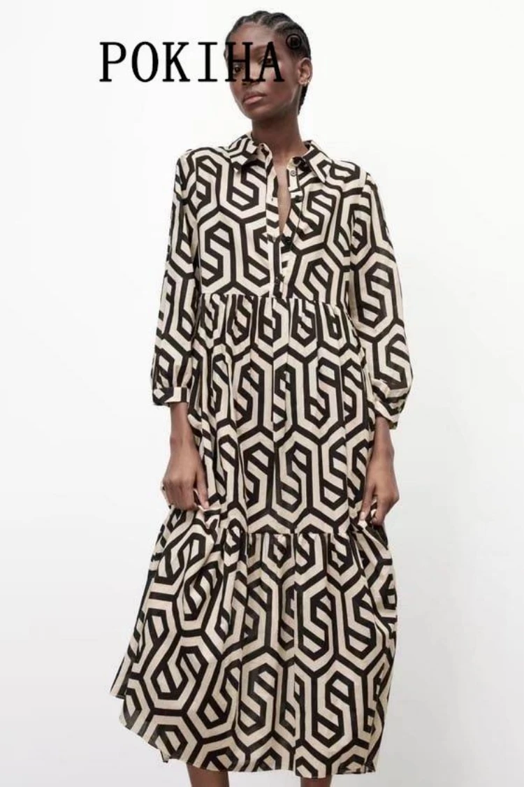 Pokiha Women Vintage Geometric Print Pleats Casual Slim Midi Shirt Dress Female Chic Long sleeve Ruffles A Line Dresses Vestido
Pokiha Women Vintage Geometric Print Pleats Casual Slim Midi Shirt Dress Female Chic Long sleeve Ruffles A Line Dresses Vestido