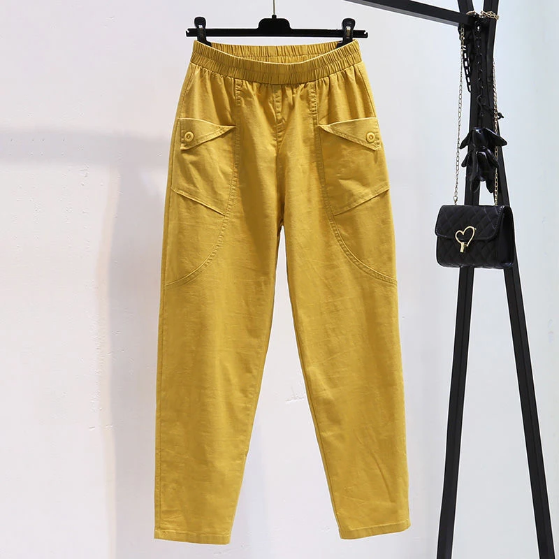 2022 Spring Summer New Korea Fashion Women Elastic Waist Loose Ankle-length Pants Double Pocket Cotton Casual Harem Pants C158
2022 Spring Summer New Korea Fashion Women Elastic Waist Loose Ankle-length Pants Double Pocket Cotton Casual Harem Pants C158