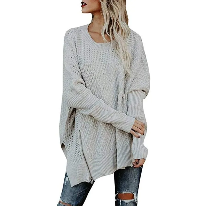 2021 Autumn and Winter Women's Sweater Knitted Women's Solid Color Sweater Irregular Zipper Decoration Loose Casual Pullover
2021 Autumn and Winter Women's Sweater Knitted Women's Solid Color Sweater Irregular Zipper Decoration Loose Casual Pullover