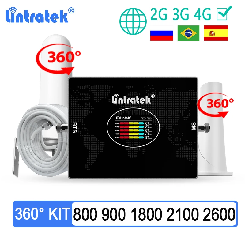 Lintratek Five Band 70dB Signal Amplifier 4G LTE 700 800 1700 1800 2600 2G 900 1900 3G 850 2100 Cellular Booster Set 360° Omni
Lintratek Five Band 70dB Signal Amplifier 4G LTE 700 800 1700 1800 2600 2G 900 1900 3G 850 2100 Cellular Booster Set 360° Omni