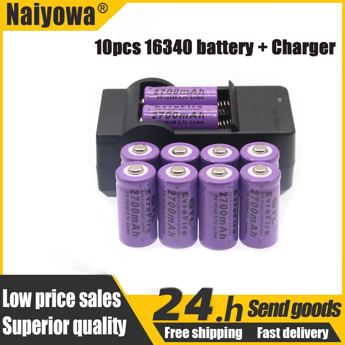 100% New original 16340 Battery CR123A 16340 Battery 2700mAh 3.7V Li-ion Rechargeable Battery+16340Charger
100% New original 16340 Battery CR123A 16340 Battery 2700mAh 3.7V Li-ion Rechargeable Battery+16340Charger