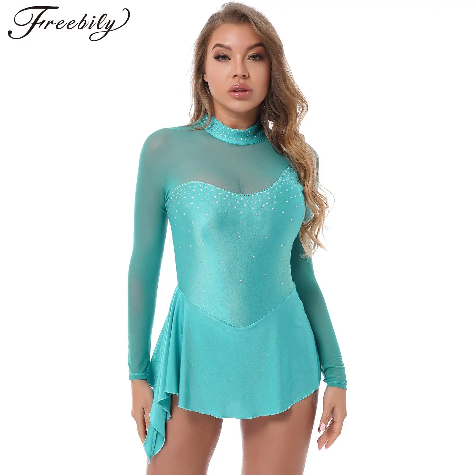Women Sparkly Rhinestone Long Sleeve Mesh Splice Figure Ice Skating Dress Ballroonm Dance Competition Stage Performance Costume
Women Sparkly Rhinestone Long Sleeve Mesh Splice Figure Ice Skating Dress Ballroonm Dance Competition Stage Performance Costume