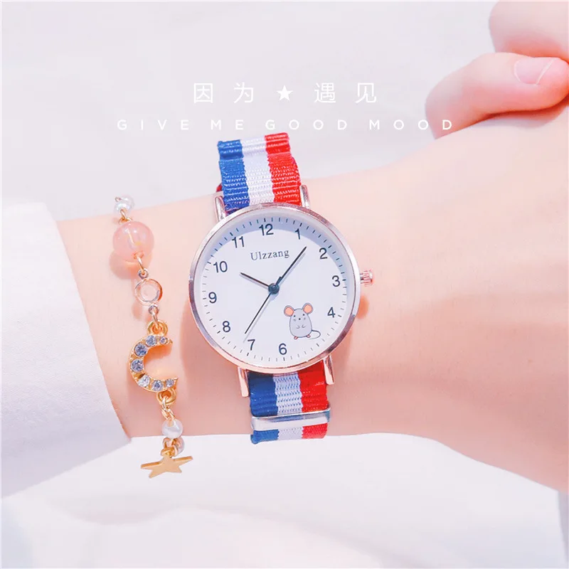 Fashion Round Quartz Cartoon Rat Dial Casual Wrist Watches Fabric Strap Fashionable Clock Waterproof Wristwatch for Ladies
Fashion Round Quartz Cartoon Rat Dial Casual Wrist Watches Fabric Strap Fashionable Clock Waterproof Wristwatch for Ladies