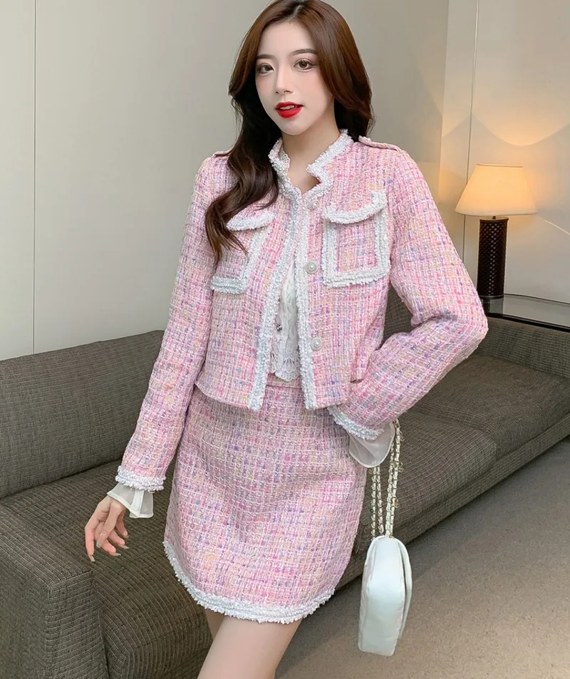 2022 Autumn Winter Sweet Small Fragrance Tweed Short Coat + Skirt Two-Piece Suit Women
2022 Autumn Winter Sweet Small Fragrance Tweed Short Coat + Skirt Two-Piece Suit Women