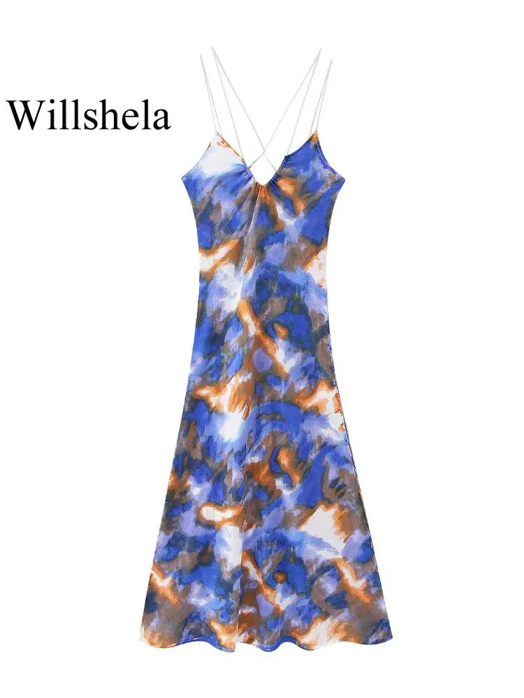 Willshela Women Fashion Tie Dye Backless Midi Dress Vintage Thin Cross Straps Halter Neck Female Chic Lady Dresses
Willshela Women Fashion Tie Dye Backless Midi Dress Vintage Thin Cross Straps Halter Neck Female Chic Lady Dresses