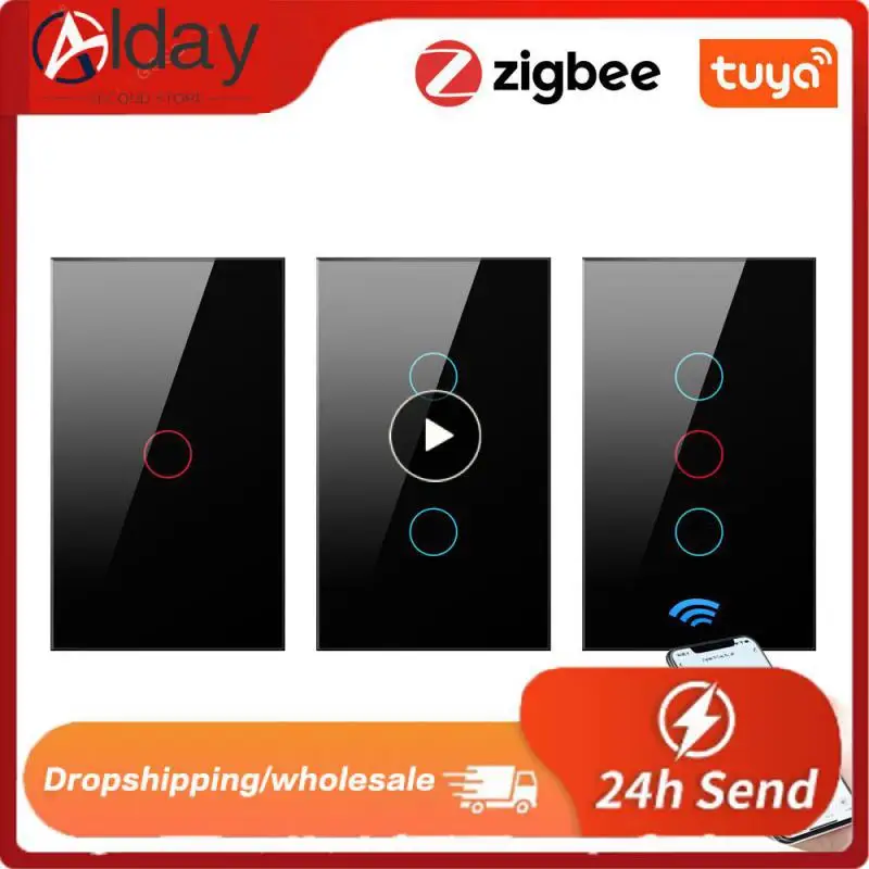 

Black White 1/2/3 Gang Tuya Switch Timing Glass Panel No Neutral Wire Required Smart Life Light Touch Switch Zigbee 3.0