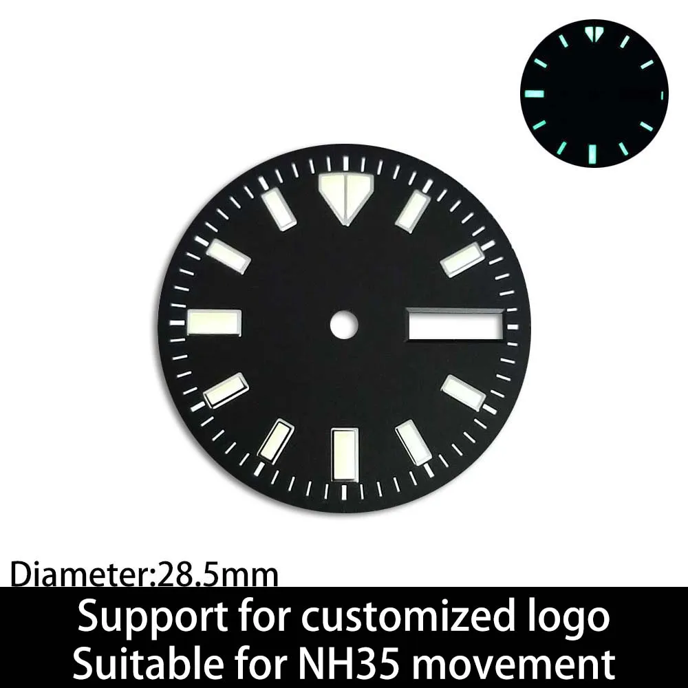 28.5mm diameter double calendar watch dial green luminous dial is applicable to NH36 watch movement accessories
28.5mm diameter double calendar watch dial green luminous dial is applicable to NH36 watch movement accessories