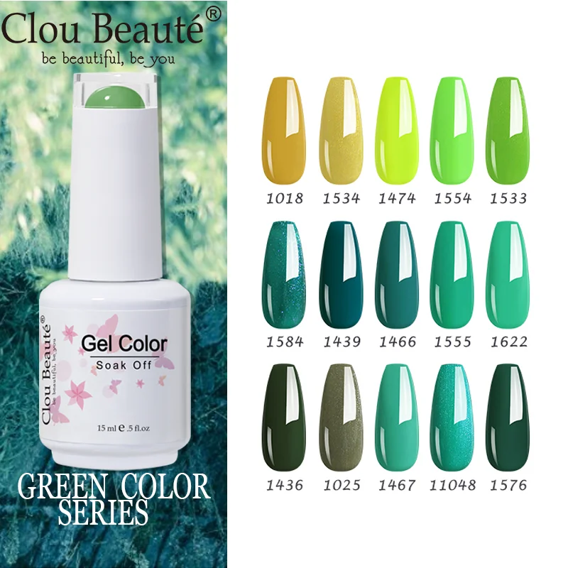 

Гель-лак для ногтей серии Clou Beaute 15 мл зеленого цвета Новый Блестящий полуперманентный лак для маникюра основа и верхнее покрытие