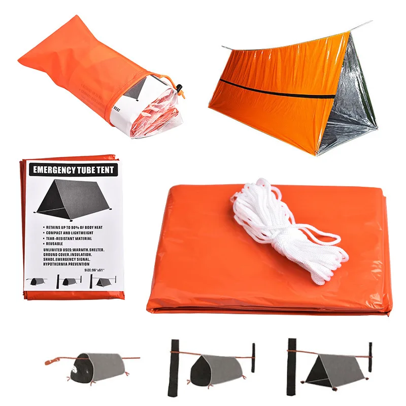 

Emergency Shelter Waterproof Thermal Blanket Rescue Survival Kit SOS Sleeping Bag Survival Tube Emergency Tent w Whistle