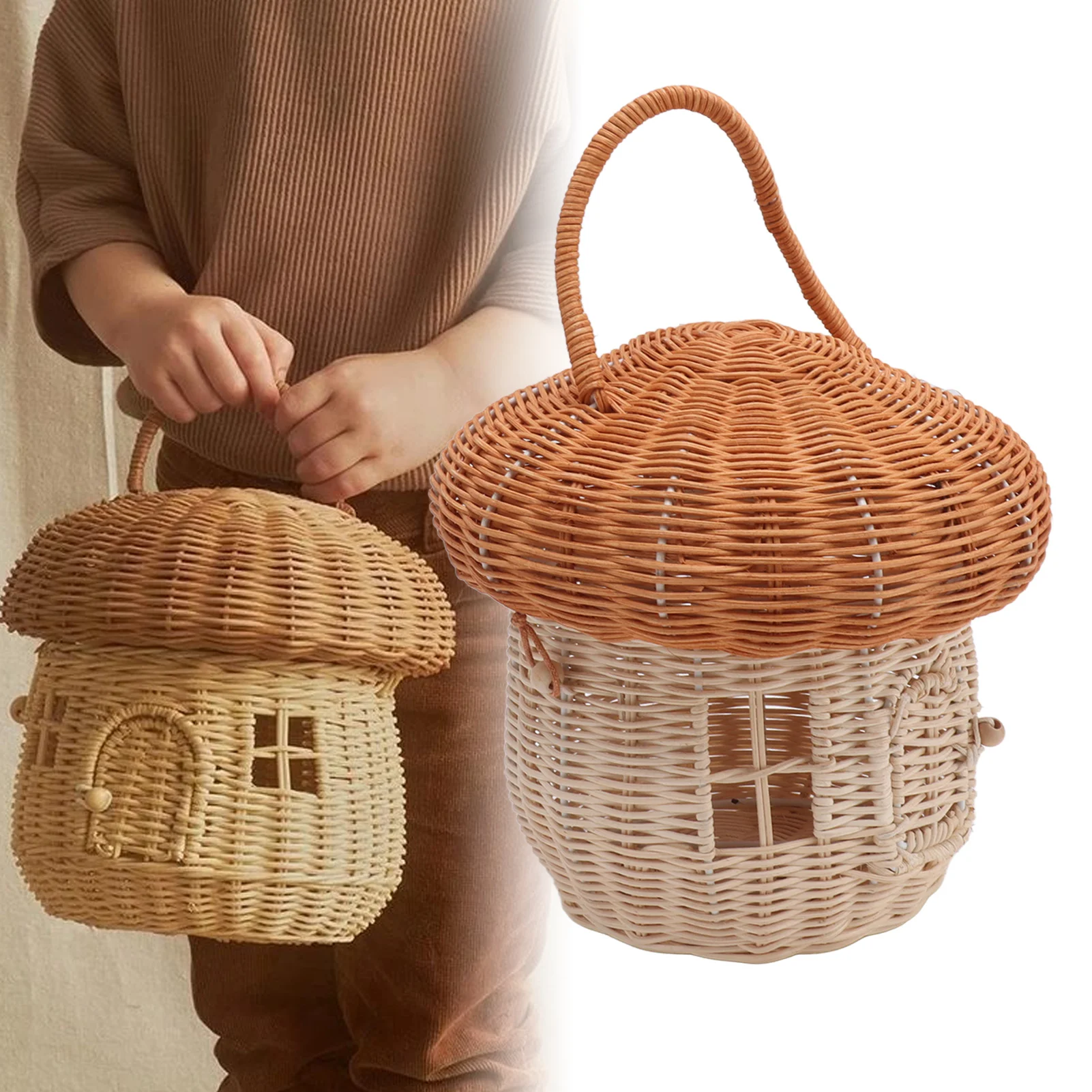 Rattan Woven Storage Basket Ornament Hand Crafted Vintage Mushroom Shape Portable Baskets for Photo Props Decoration
Rattan Woven Storage Basket Ornament Hand Crafted Vintage Mushroom Shape Portable Baskets for Photo Props Decoration