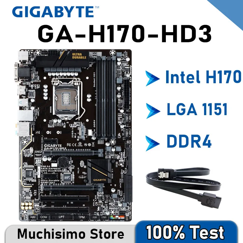 Материнская плата LGA 1151 Gigabyte H170 HD3 б/у DDR4 64 ГБ Intel Core i7/i5/i3 настольная материнская PCI-E