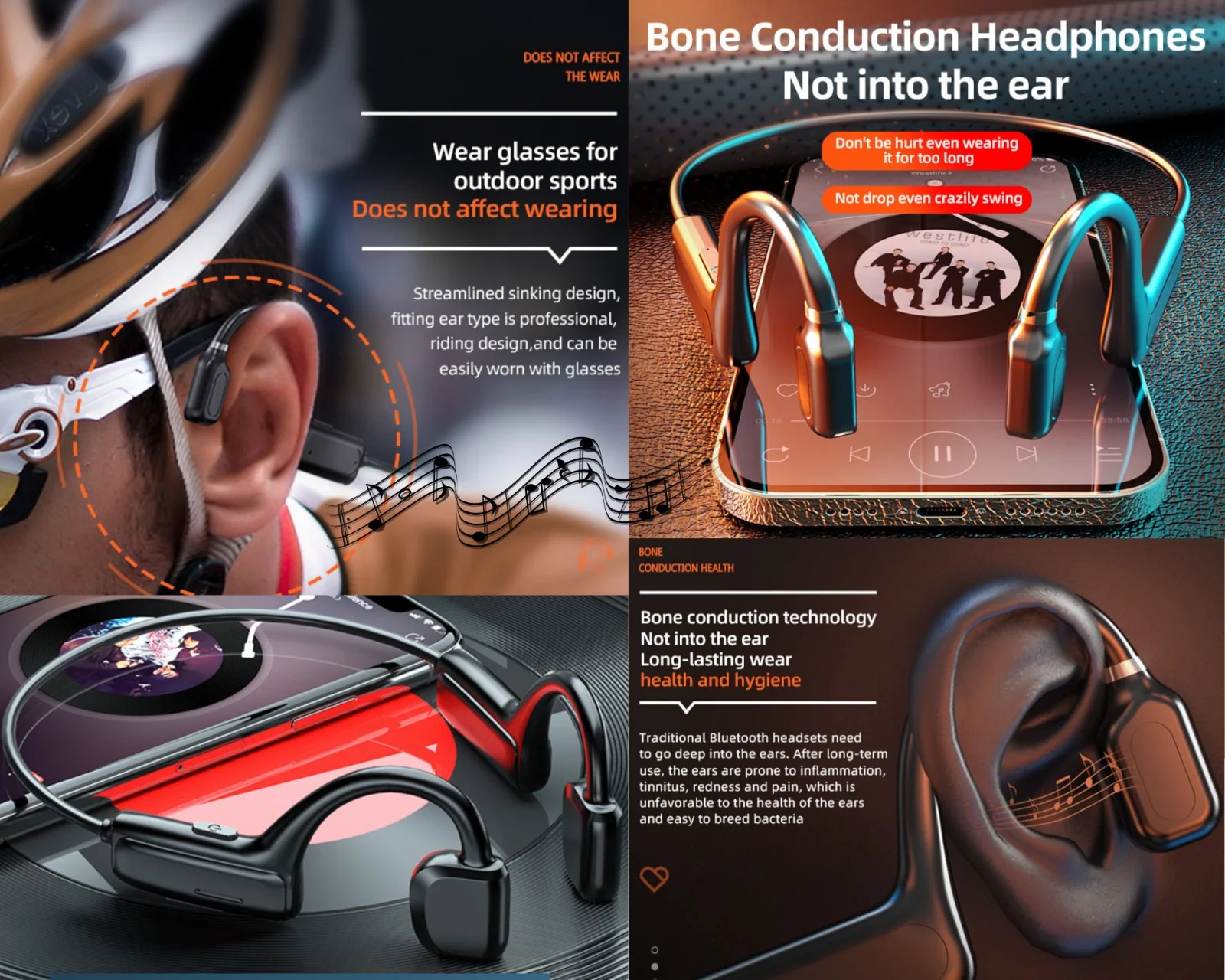 Wireless Bluetooth 5.0 Bone Conduction Headphone Open-Ear Hearing Aid Earphone 
Wireless Bluetooth 5.0 Bone Conduction Headphone Open-Ear Hearing Aid Earphone