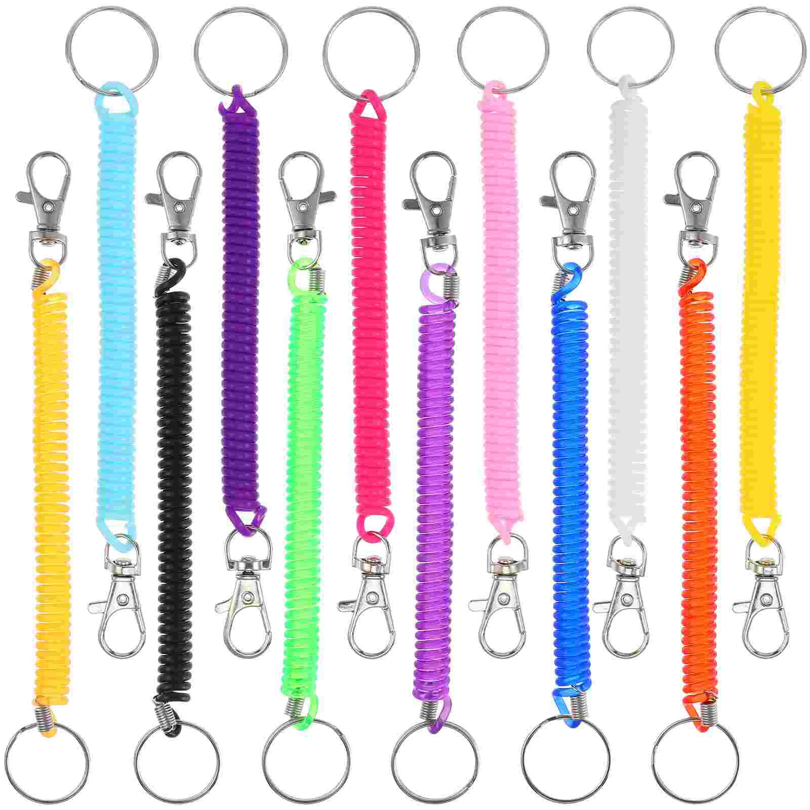 

12 Pcs Stretchy Spiral Keyring Colourful Plastic Keychain Spring Retractable Key Holder (Random Color)