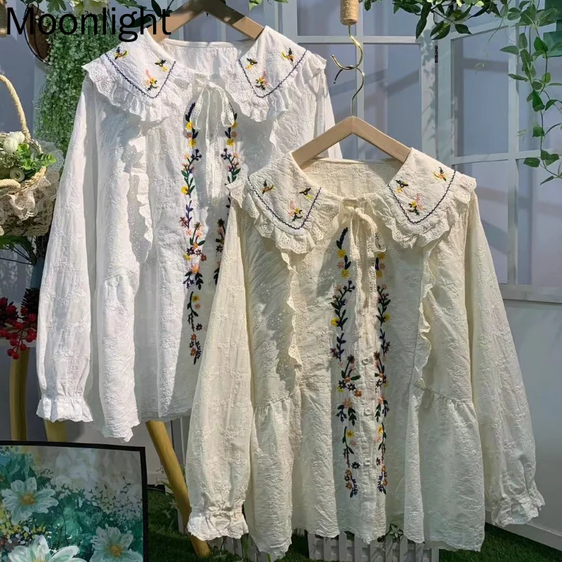 Peter Pan Collar Embroidery Blouse Women Autumn Japanese Sweet Long Sleeve Single Breasted Shirts Mori Girl Cotton Female Tops
Peter Pan Collar Embroidery Blouse Women Autumn Japanese Sweet Long Sleeve Single Breasted Shirts Mori Girl Cotton Female Tops