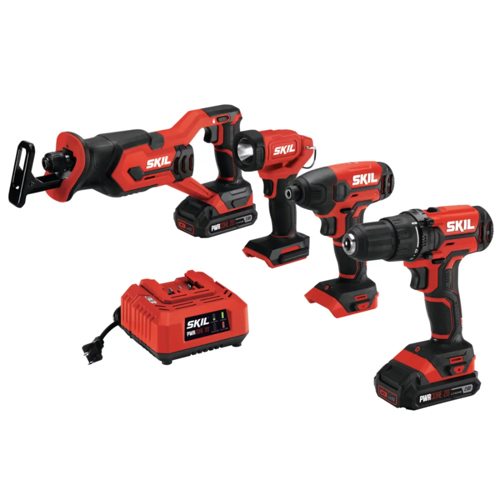 SKIL 20V Cordless 4-Tool Combo Kit with Two 2.0Ah Lithium-Ion Batteries and Charger, CB739601 
SKIL 20V Cordless 4-Tool Combo Kit with Two 2.0Ah Lithium-Ion Batteries and Charger, CB739601
