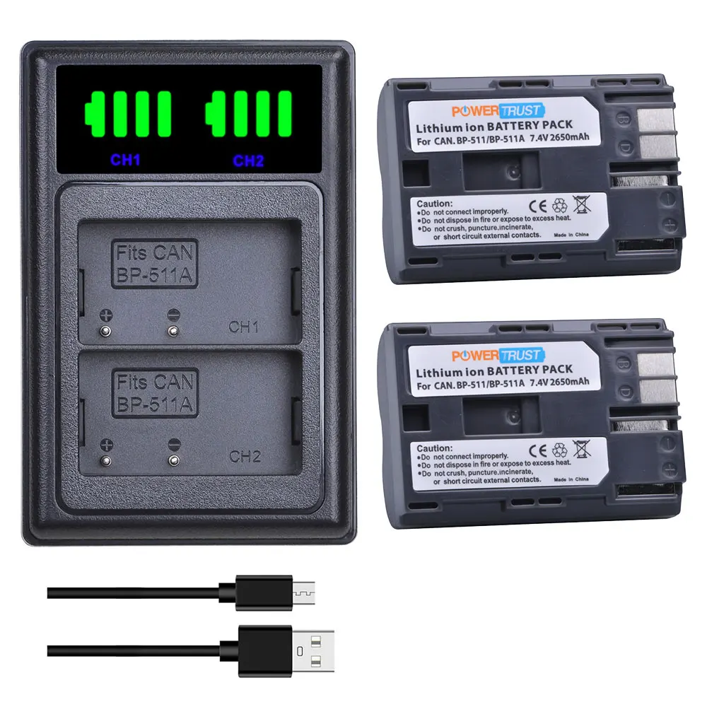

BP-511 BP511 BP-511A and USB Charger for Canon PowerShot G1 G2 G3 G5 G6 90 90IS EOS 40D 300D 5D 20D 30D 50D 10D D60 Camera