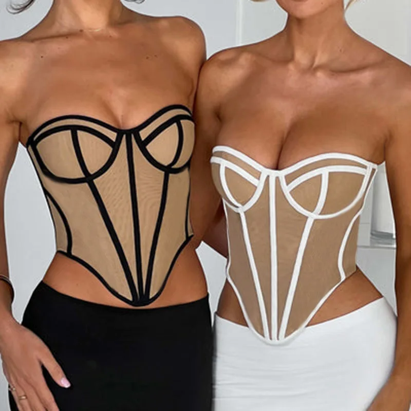 

sexy bralette bandeau tube top women off the shoulder strapless wrapped crop top bustier backless irregular stripes streetwear