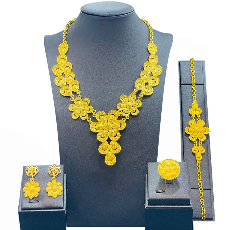 Gold Plated Bridal Wedding Jewelry Set Necklace + Earrings + Ring + Bracelet Jewelry Sets for Women CHD20796
Gold Plated Bridal Wedding Jewelry Set Necklace + Earrings + Ring + Bracelet Jewelry Sets for Women CHD20796