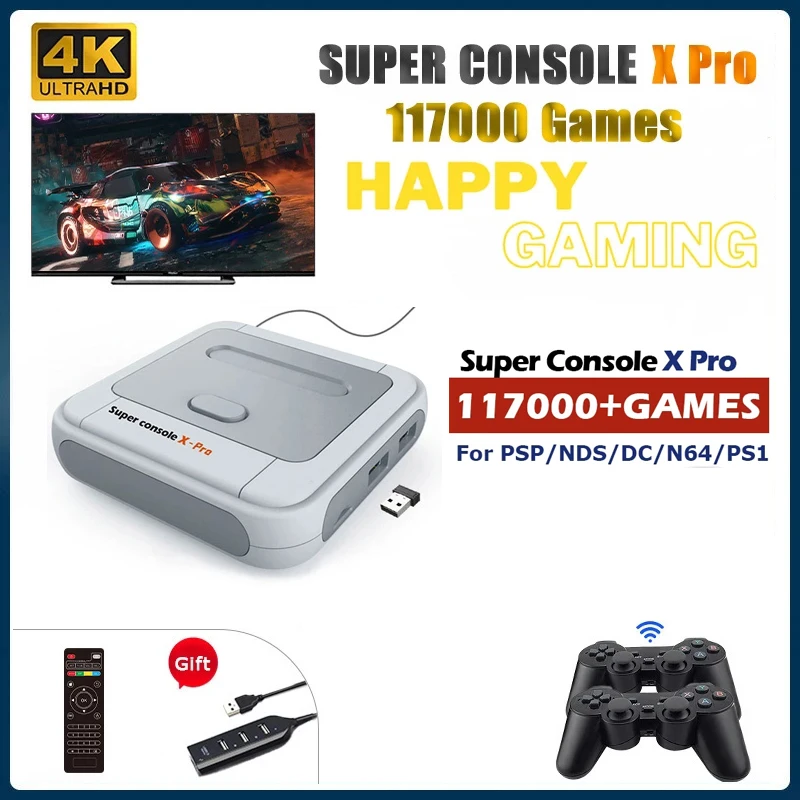 

Retro WiFi Super Console X Pro 4K HD TV Video Game Consoles For PS1/PSP/N64/DC With 117000+ Games With 2.4G Wireless Controllers