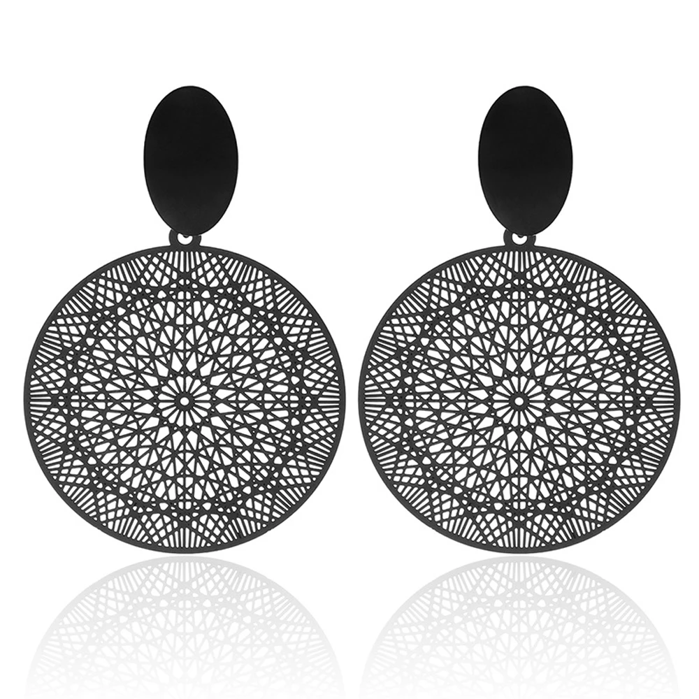 

2022 New Black Earrings Bohemian Openwork Pattern Earrings For Women Big Statement Earrings Jewelry Gifts