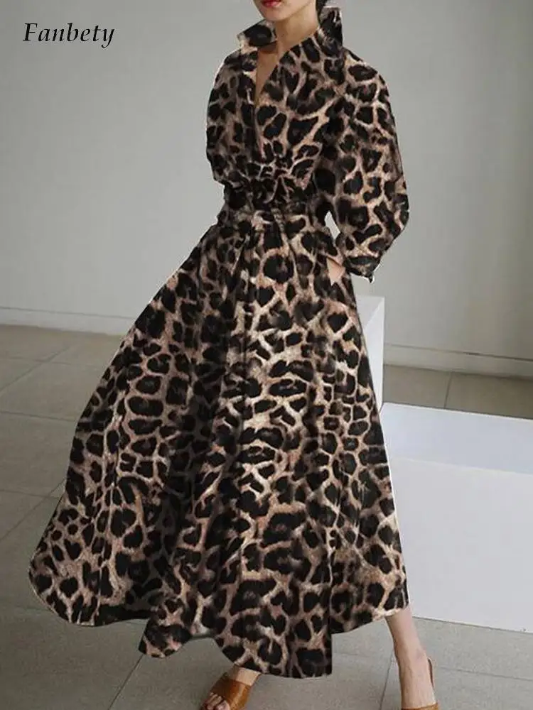 Retro Leopard Printed Office Shirt Dress Spring Elegant Turn-down Collar Pleated Party Dress Summer Women Long Sleeve Maxi Dress
Retro Leopard Printed Office Shirt Dress Spring Elegant Turn-down Collar Pleated Party Dress Summer Women Long Sleeve Maxi Dress