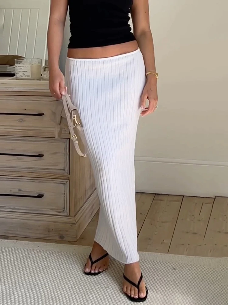 

Tossy Summer Knit Long Skirt Women Sexy Holiday Party Beach Cove-Up Midi Skirts Dropped Waist See Through Wrap White Maxi Skirt