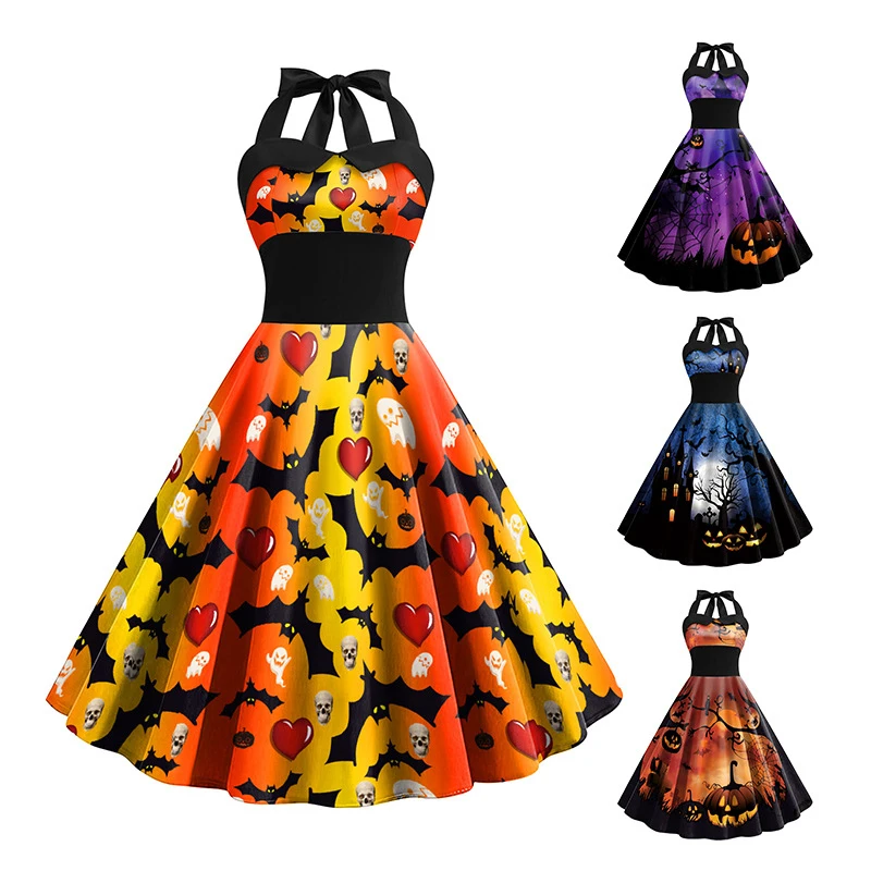 Summer New Spider Web Bat Skull Pumpkin Witch Dress Halloween Cosplay Masquerade Women's Strap High Waist Dress
Summer New Spider Web Bat Skull Pumpkin Witch Dress Halloween Cosplay Masquerade Women's Strap High Waist Dress