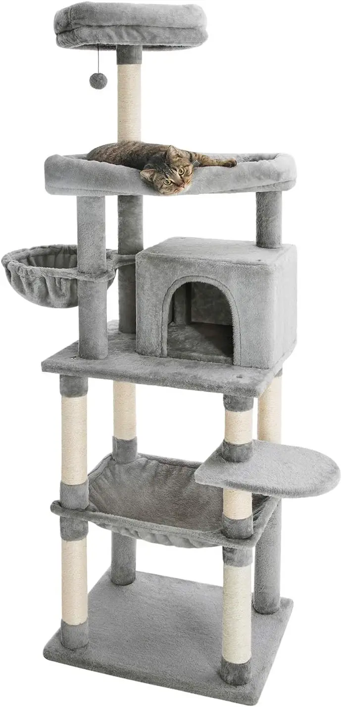 Inches Multi Level Cat Tree with Two Hammocks, Condo, Top Perch for Cats Light Gray Cat bowls elevated Automatic cat feeder Plas
Inches Multi Level Cat Tree with Two Hammocks, Condo, Top Perch for Cats Light Gray Cat bowls elevated Automatic cat feeder Plas