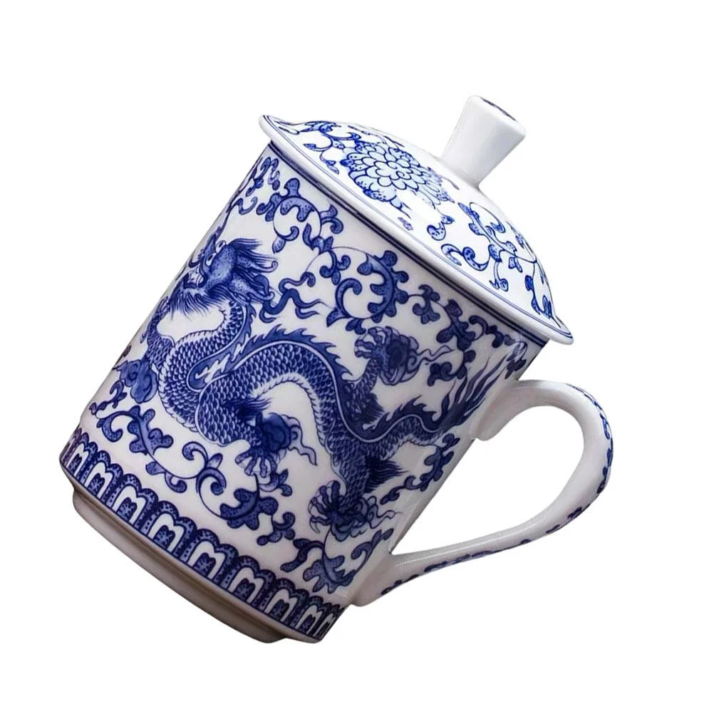 

Сине-белая фарфоровая чайная чашка, керамическая крышка, кружки для молока и воды, кофейные чашки, чашки для напитков, керамический питьевой...