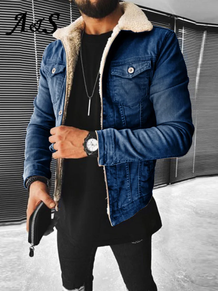 

Winter Jean Jackets Men Outerwear Warm Denim Coats New Men Large Size Wool Liner Thicker Winter Multi-pocke Jackets Size S-3XL