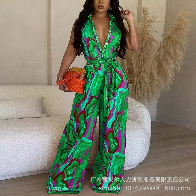 Casual Sleeveless High Waist Wide Leg Pants Print Onepieces Outfits Women Elegant Fashion Loose Corset Jumpsuit Overalls
Casual Sleeveless High Waist Wide Leg Pants Print Onepieces Outfits Women Elegant Fashion Loose Corset Jumpsuit Overalls