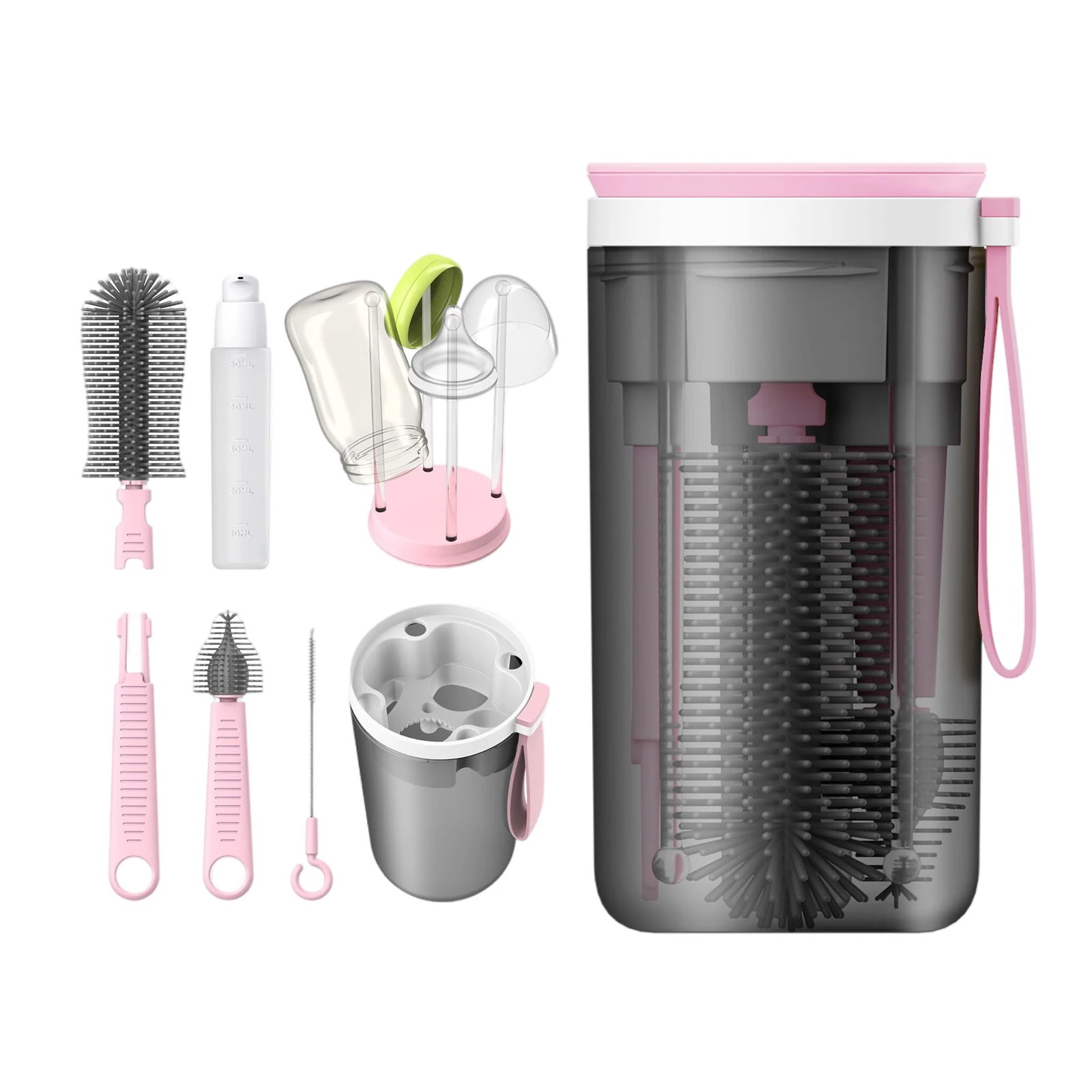 Bottle Cleaner Set Baby Travel Baby Bottle Brush Kit Multifunctional Drying Rack With Nipple Brush Soap Dispenser Container
Bottle Cleaner Set Baby Travel Baby Bottle Brush Kit Multifunctional Drying Rack With Nipple Brush Soap Dispenser Container
