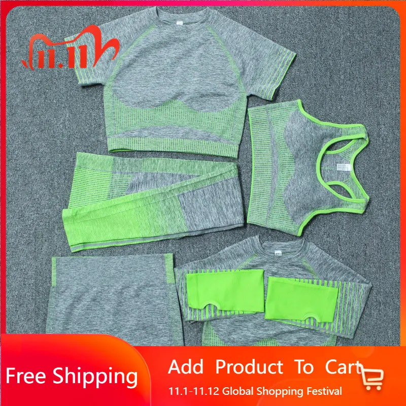 5pcs Seamless Yoga Suit Female Sports Bra Bra Short-sleeved Shorts Long-sleeved Fitness Pants Striped Workout Clothes for Women
5pcs Seamless Yoga Suit Female Sports Bra Bra Short-sleeved Shorts Long-sleeved Fitness Pants Striped Workout Clothes for Women