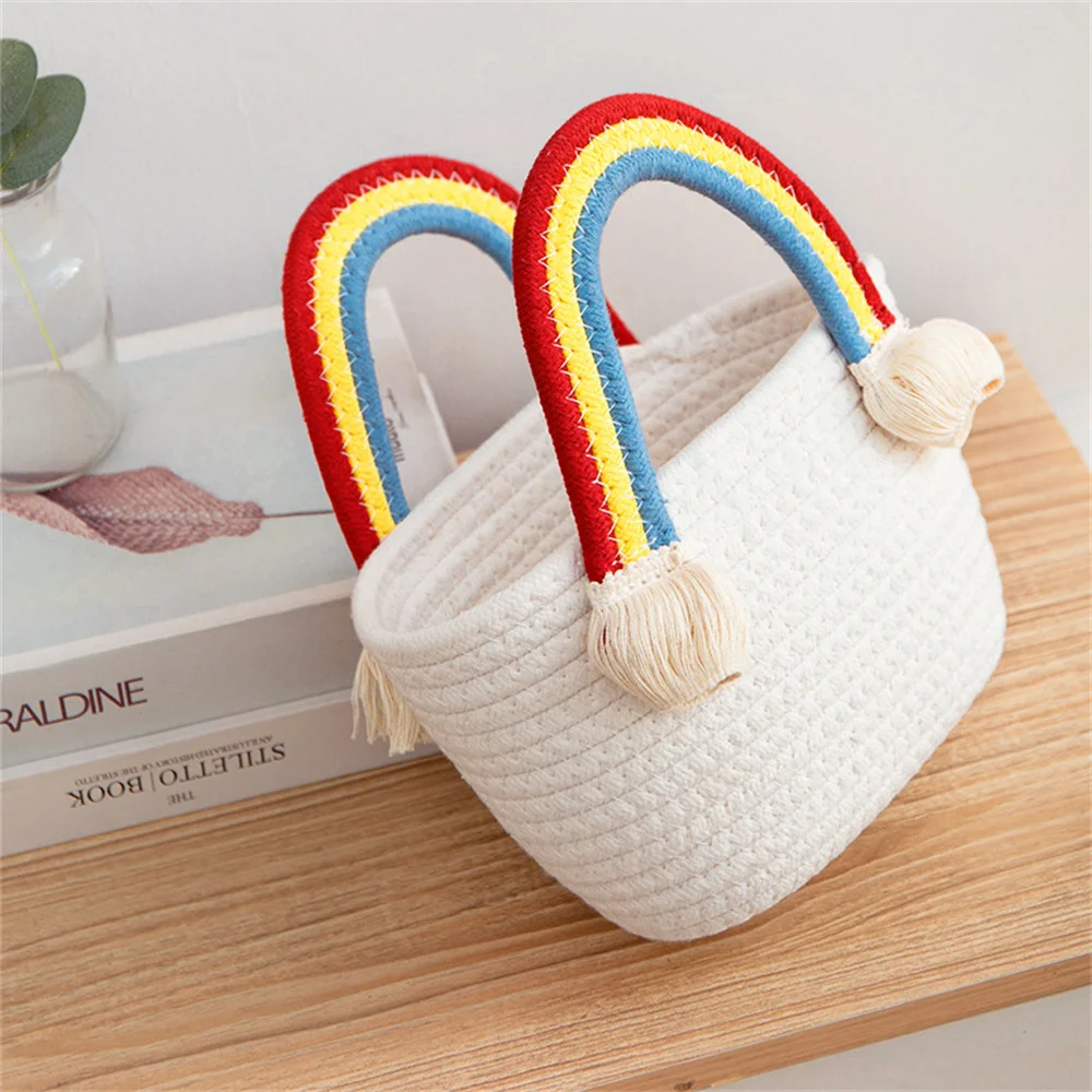 New Women Shopping Bag Lady Casual Rainbow Cotton Rope Woven Handbag Eco-Friendly Tote Basket Organizer Desktop Cosmetic Storage
New Women Shopping Bag Lady Casual Rainbow Cotton Rope Woven Handbag Eco-Friendly Tote Basket Organizer Desktop Cosmetic Storage