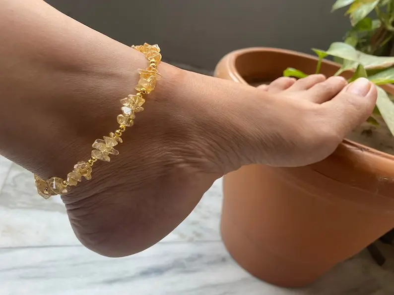 

Citrine Raw Chips Beaded Anklet Fashionable Anklet Boho Anklet Handmade Bracelet