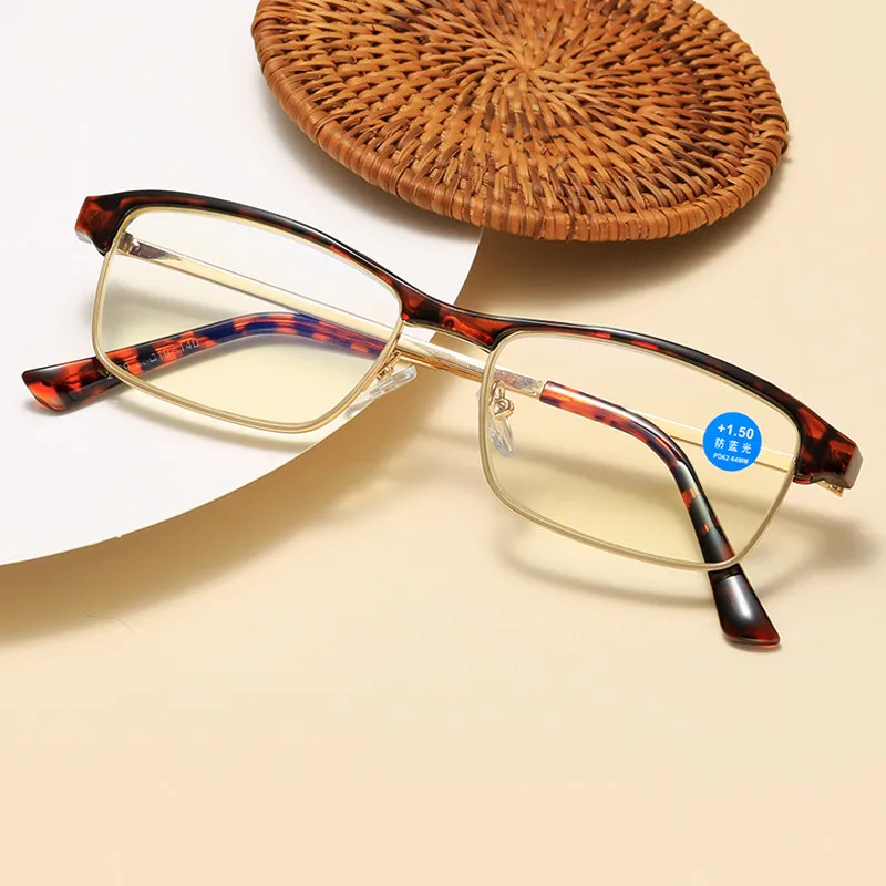 

iboode Square Reading Glasses Unisex Metal Anti Blue Light Presbyopic Eyeglasses HD Elder Reader Eyewear Diopter +1.0 To +4.0