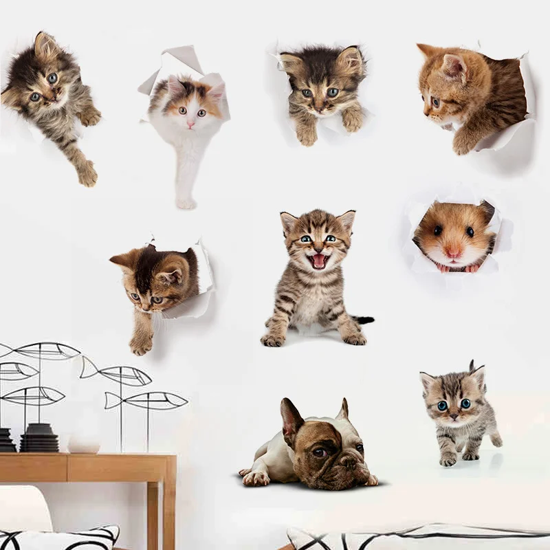 

Cute Kitten Toilet Stickers Wall Decals 3D Cat Animals Mural Art Home Decor Refrigerator Posters Wall Decorations Living Room