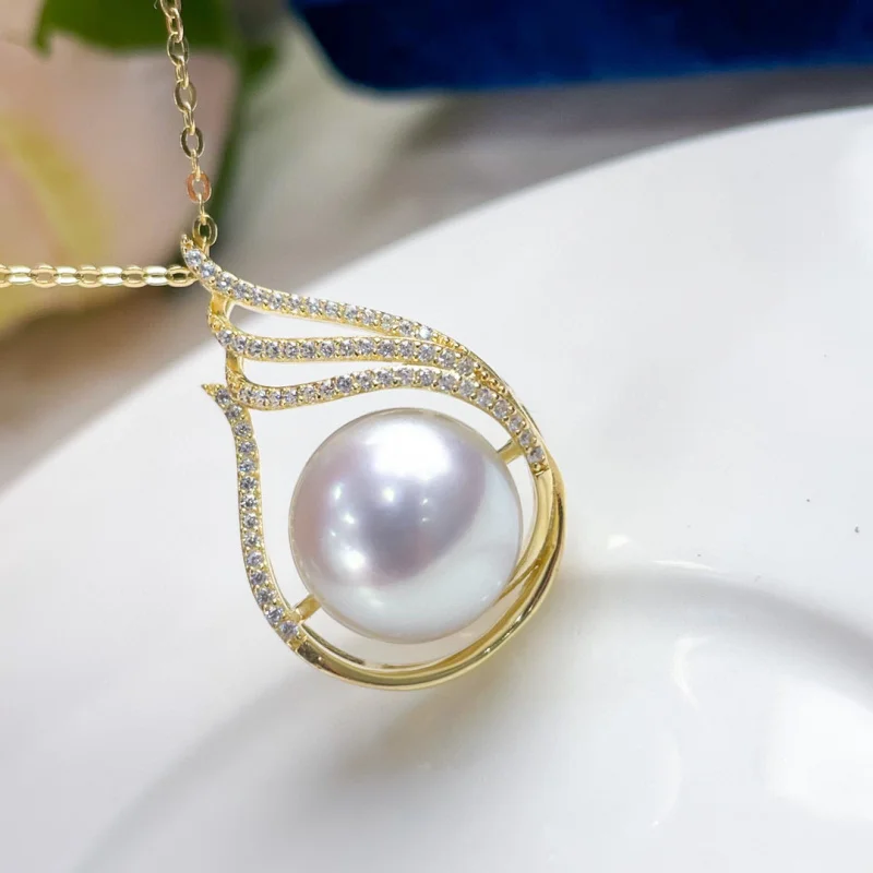

MeiBaPJ DIY пустой держатель 11-12 мм натуральный полукруглый жемчуг модное ожерелье с подвеской серебро 925 пробы изящные свадебные украшения для женщин