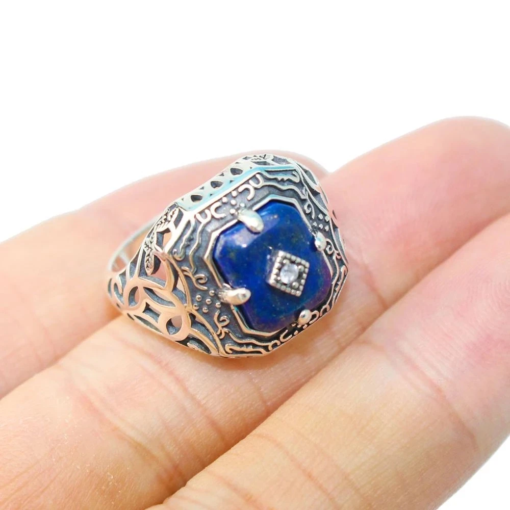 

925 Sterling Silver Lapis Lazuli Ring For Women The Vampire Diaries Caroline Elena Daylight Hollow Ring Movie Cosplay Jewelry