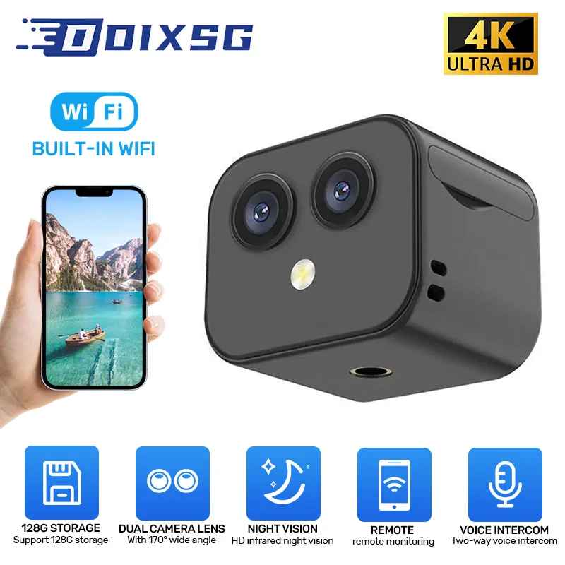 Mini WiFi IP Camera HD 4K Wireless Security Surveillance Micro Dual Cam Night Vision Smart Home Sports Monitor Built-in Battery
Mini WiFi IP Camera HD 4K Wireless Security Surveillance Micro Dual Cam Night Vision Smart Home Sports Monitor Built-in Battery