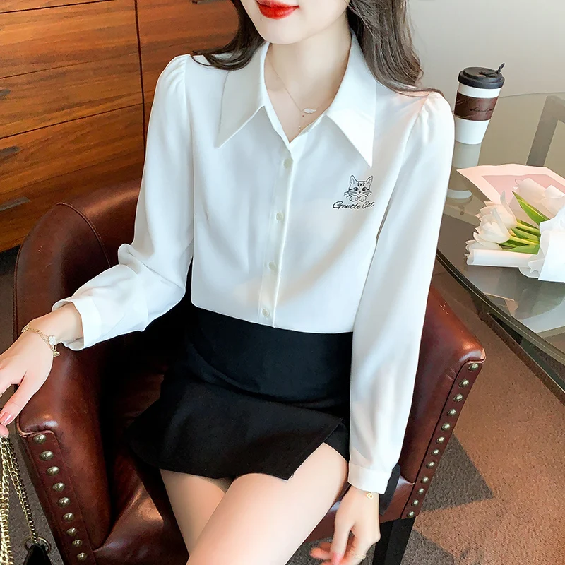 Autumn Women's Long Sleeve Polo Collar Solid Color Shirt Sleeves Simple Casual Versatile White Shirt Camisas Tops Blouse A381
Autumn Women's Long Sleeve Polo Collar Solid Color Shirt Sleeves Simple Casual Versatile White Shirt Camisas Tops Blouse A381