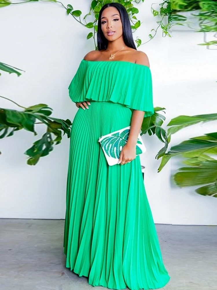Bohemian Pleated Dress For Women Elegant Half Sleeve Slash Neck Maxi Dresses Fashion Solid Sexy Evening Party Skinny Vestidos
Bohemian Pleated Dress For Women Elegant Half Sleeve Slash Neck Maxi Dresses Fashion Solid Sexy Evening Party Skinny Vestidos