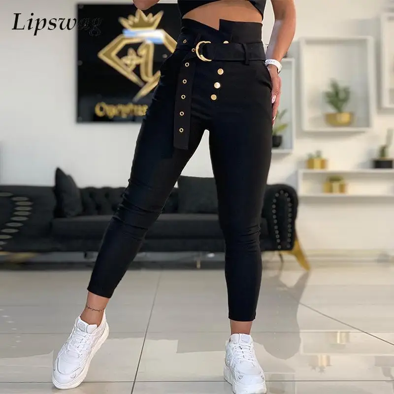 Black Casual Trousers Office Lady Fashion High Waist Buckle Belted Pants New Elegant Women Metal Button Pencil Pants Streetwear
Black Casual Trousers Office Lady Fashion High Waist Buckle Belted Pants New Elegant Women Metal Button Pencil Pants Streetwear