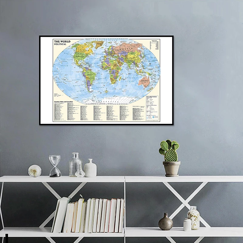 24x36 inches The World Political Map With Country Index And Location Fine Canvas Painting For Wall Decoration 
24x36 inches The World Political Map With Country Index And Location Fine Canvas Painting For Wall Decoration