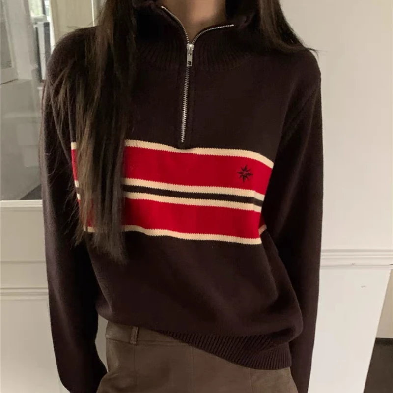 Deeptown Vintage Half-zip Sweater Women Korean Fashion Striped Knitted Jumper Preppy Knitwear Retro Pullover Aesthetic Autumn
Deeptown Vintage Half-zip Sweater Women Korean Fashion Striped Knitted Jumper Preppy Knitwear Retro Pullover Aesthetic Autumn